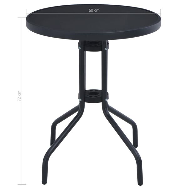 vidaXL Garden Table Black Powder coated steel, silk print glass 23.6 in