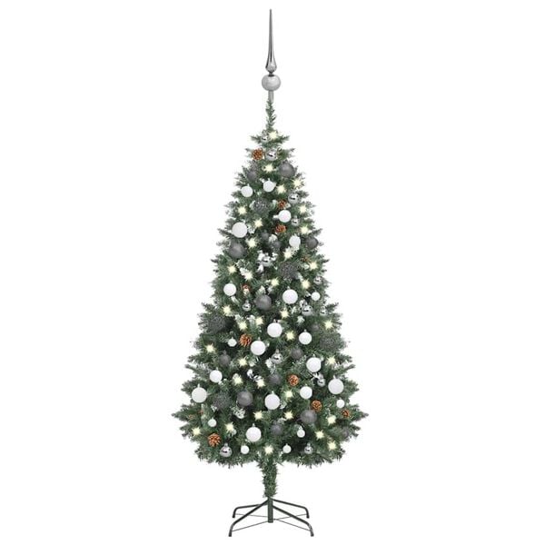 vidaXL Artificial Pre-lit Christmas Tree with Ball Set Pine Cones 70.9"