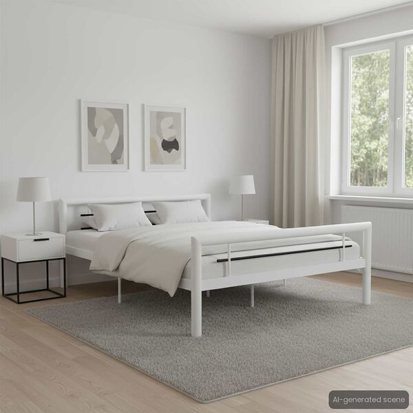 vidaXL Bed Frame White and Black Metal 55 x 79 in Decorative Inlays