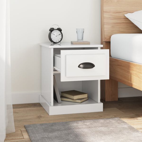 vidaXL Bedside Cabinet High gloss white Engineered wood Standard Storage