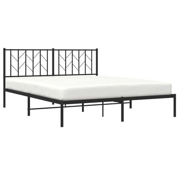 vidaXL Bed Frame Black Powder-Coated Steel Queen Bed Frame Rectangular