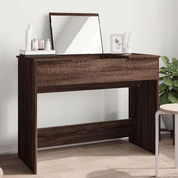 vidaXL Dressing Table with Mirror Brown Oak 39.4"x17.7"x29.9"
