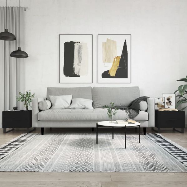 vidaXL Coffee Table Set of 2 Black Engineered wood, iron Compact