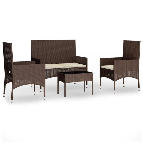 vidaXL 4 Piece Patio Lounge Set with Cushions Brown Poly Rattan