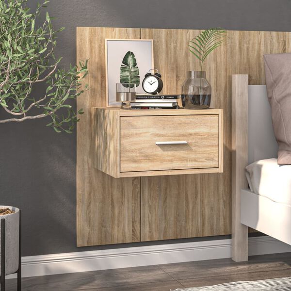 vidaXL Wall-mounted Bedside Cabinet Sonoma Oak Engineered Wood Medium