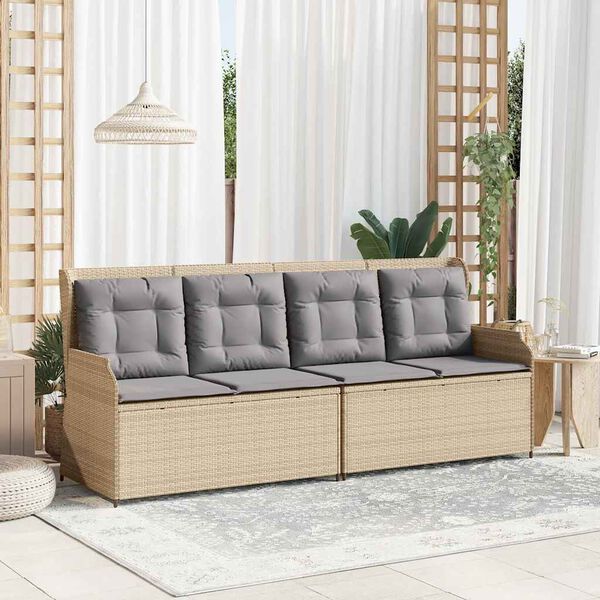 vidaXL Reclining Patio Bench Beige PE rattan, Powder-coated steel Standard