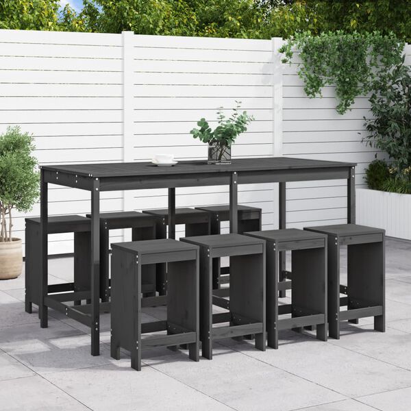 vidaXL Garden Bar Set Grey Solid pine wood Large Minimalistic