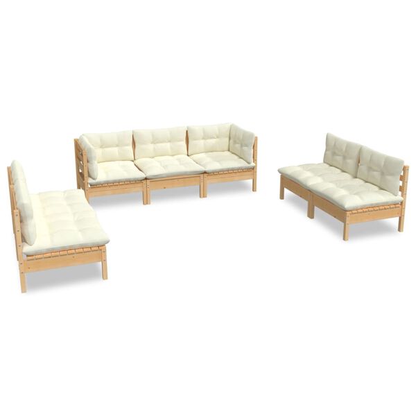vidaXL Garden Lounge Set Cream Solid Pine Wood, Fabric (100% polyester)