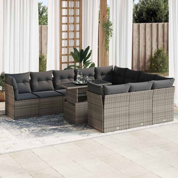 vidaXL Garden Sofa Set Grey PE Rattan Large Adjustable Feet