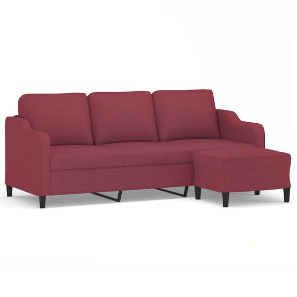vidaXL 3-seater Sofa With Footstool Wine Red Polyester Standard