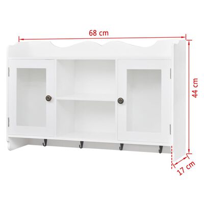 White MDF Wall Cabinet Display Shelf Book/DVD/Glass Storage