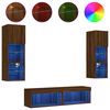 vidaXL TV Wall Unit Set of 6 Brown Oak Engineered Wood, Glass Large