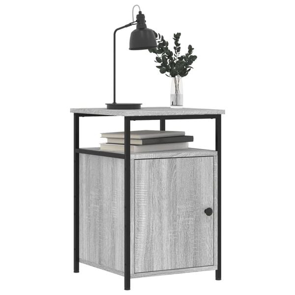 vidaXL Bedside Cabinet Set of 2 Gray Sonoma Engineered Wood, Iron
