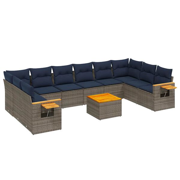 vidaXL 11 Piece Patio Sofa Set with Cushions Grey Poly Rattan (US only)