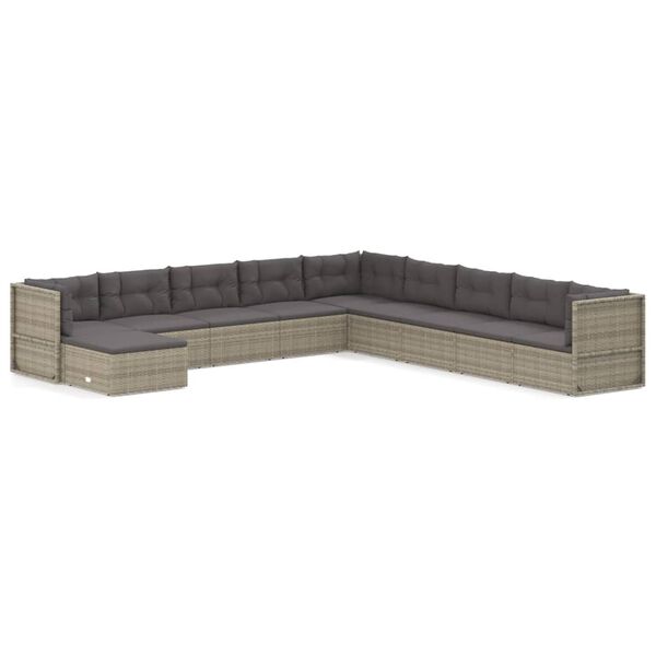 vidaXL Garden Lounge Set Gray PE Rattan and Powder-Coated Steel Large