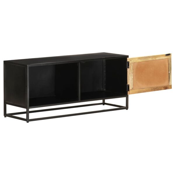 vidaXL TV Cabinet Black, Brown Rough Mango Wood, Iron, MDF Medium