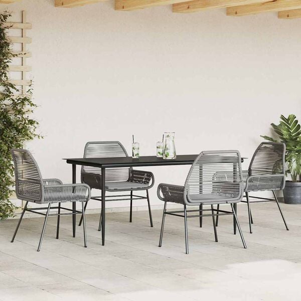 vidaXL Garden Dining Set Grey Poly Rattan 4-seater Removable Covers