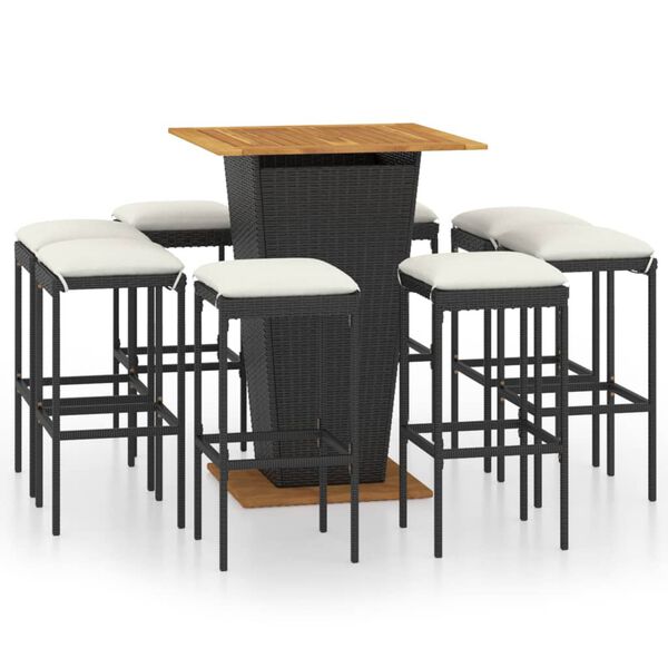 vidaXL Garden Bar Set Black PE Rattan Large Footrest Garden Bar Set