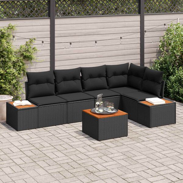 vidaXL Garden Sofa Set with Cushion 6 pcs Black Poly rattan
