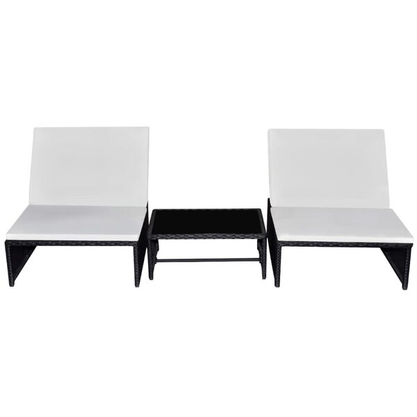 vidaXL Reclining Garden Chair Set of 3 Black and cream white