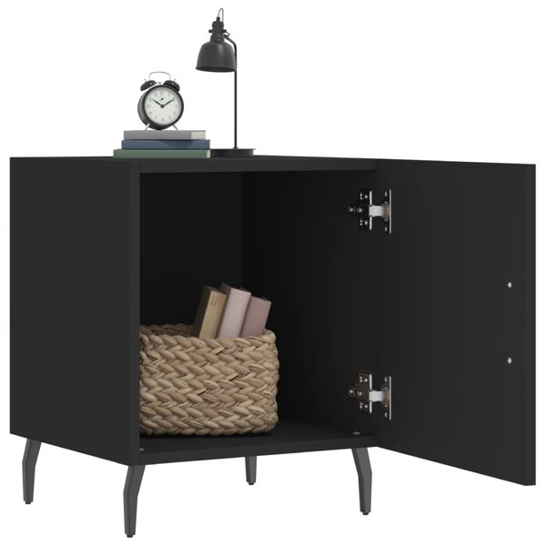 vidaXL Bedside Cabinet Set of 2 Black Engineered wood, iron, aluminum