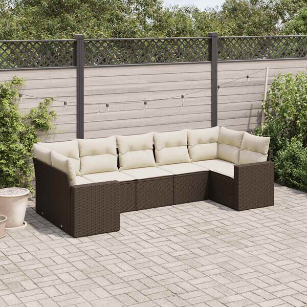 vidaXL Garden Sofa Set Brown PE Rattan Large Adjustable Feet