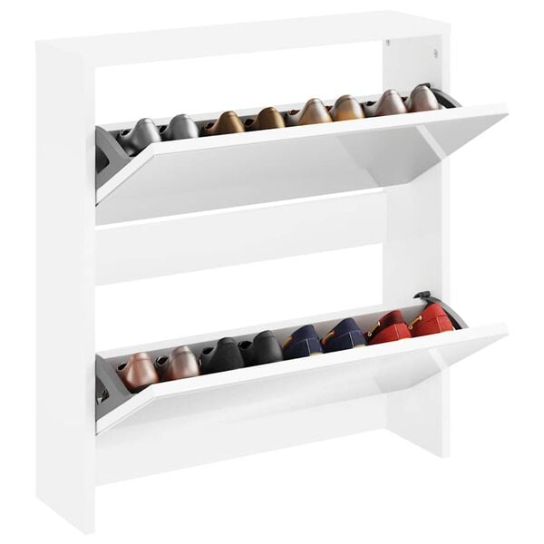 vidaXL Shoe Cabinet 2-Layer Mirror White 24.8x6.7x26.4"