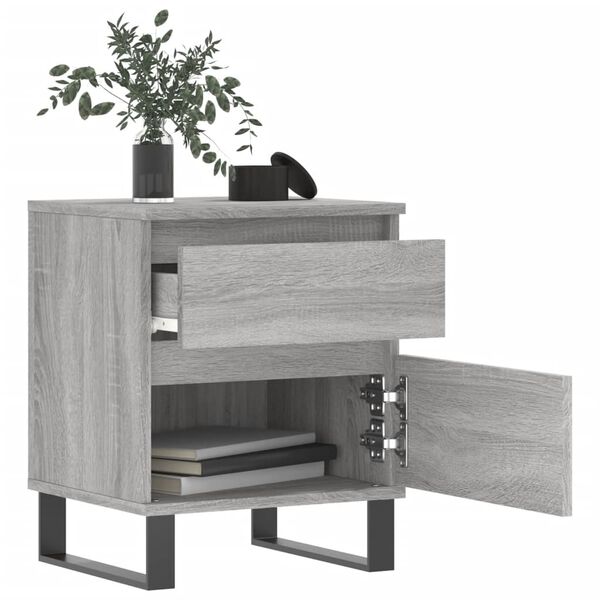 vidaXL Bedside Cabinet Set of 2 Grey Sonoma Engineered Wood, Metal