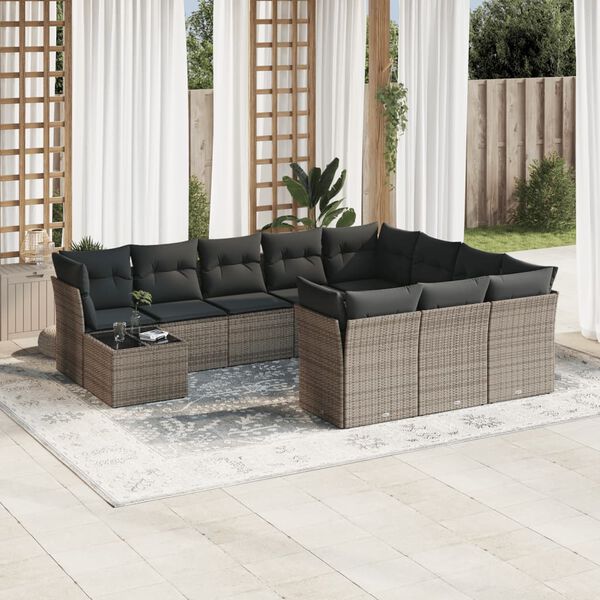 vidaXL Garden Sofa Set Grey PE rattan, powder-coated steel, tempered glass