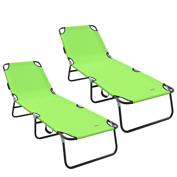 vidaXL Folding Sun Lounger Folding 2 pcs Green 56 x 189 x 87cm fabric