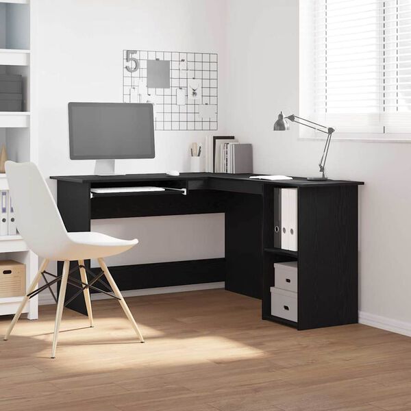 vidaXL Corner Desk Black Oak 47.24 x 55.12 x 29.53 in Engineered Wood