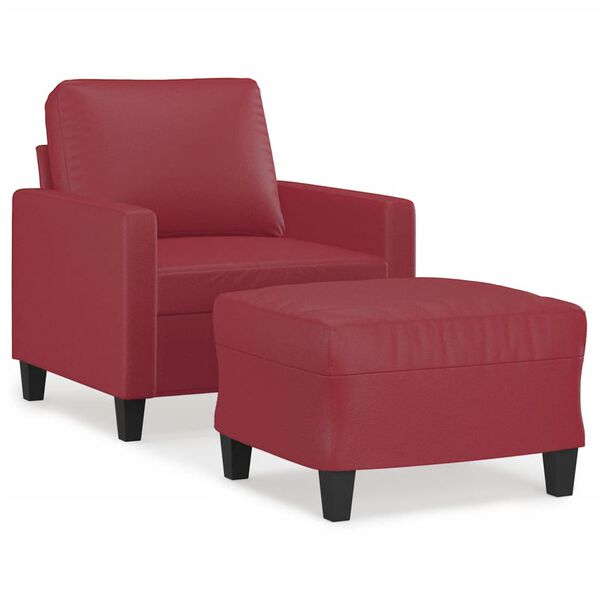 vidaXL Sofa Chair With Footstool Wine Red Faux leather, metal, plywood, foam