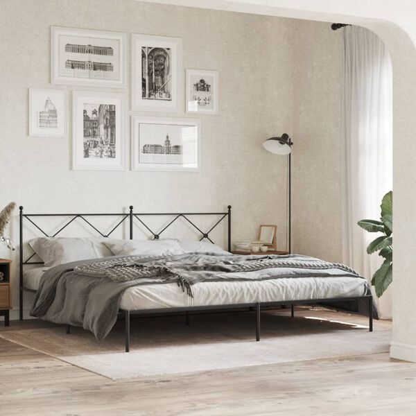 vidaXL Bed Frame Black Powder-Coated Steel Double Bed Frame