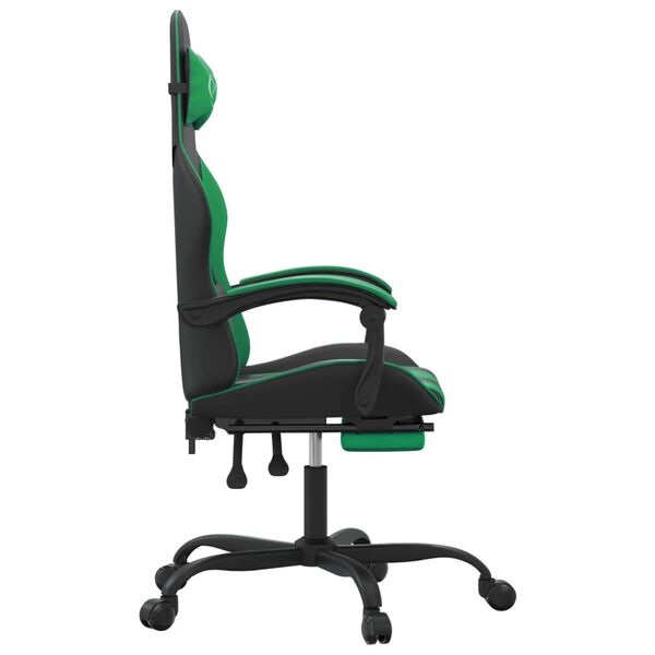 vidaXL Gaming Chair with Footrest Black and Green Faux Leather