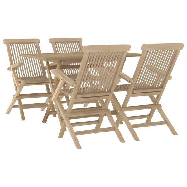 vidaXL Garden Dining Set Grey Solid teak wood 5-piece set Foldable