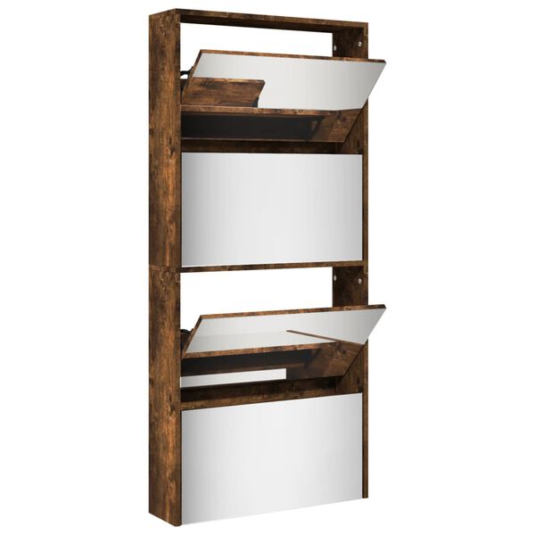 vidaXL Shoe Cabinet Smoked Oak Engineered Wood, Glass Medium Storage