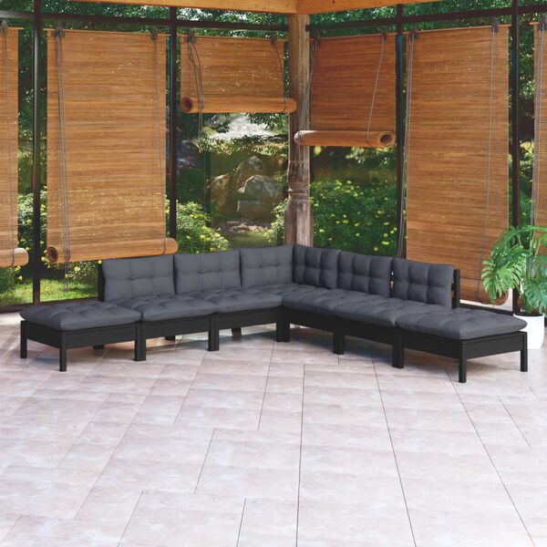 vidaXL Garden Lounge Set Black Solid Pine Wood Standard Modular
