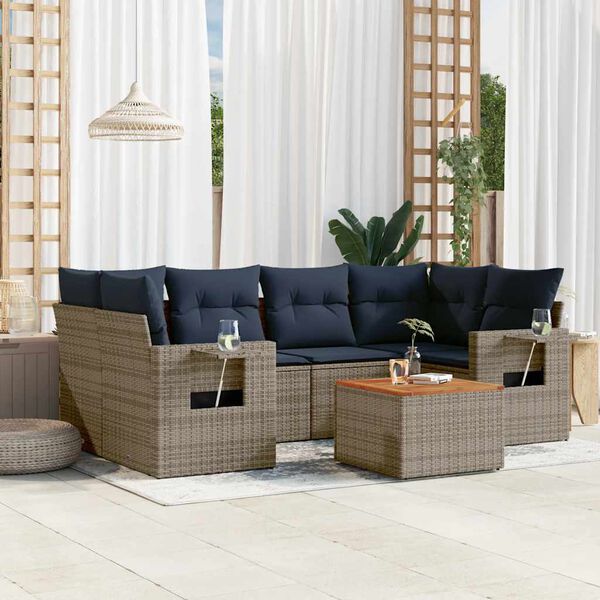 vidaXL 7 Piece Garden Sofa Set with Cushions Grey Poly Rattan