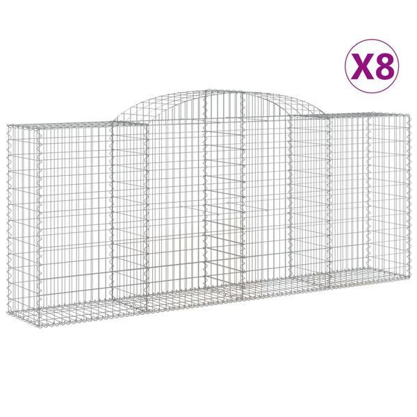 vidaXL Gabion Basket Set of 8 Silver Galvanized Iron Large Decorative