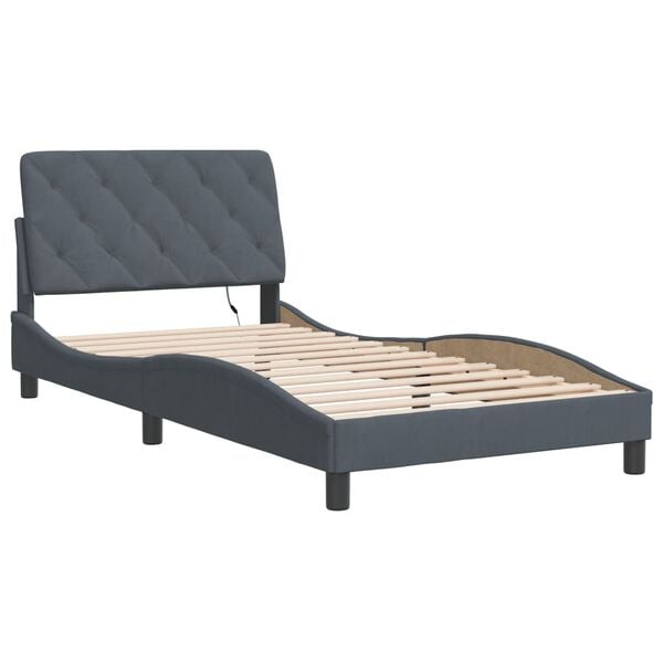 vidaXL Bed Frame with LED without Mattress Dark Gray 39.4"x74.8" Velvet