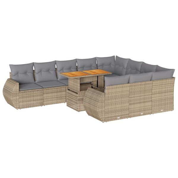 vidaXL Garden Sofa Set Beige Poly Rattan Large UV-resistant materials