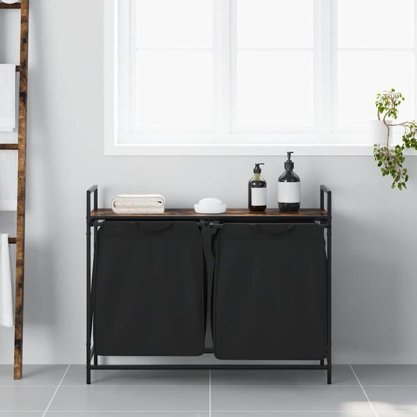 vidaXL Laundry Basket 2 Compartments with Shelf Smoked Oak