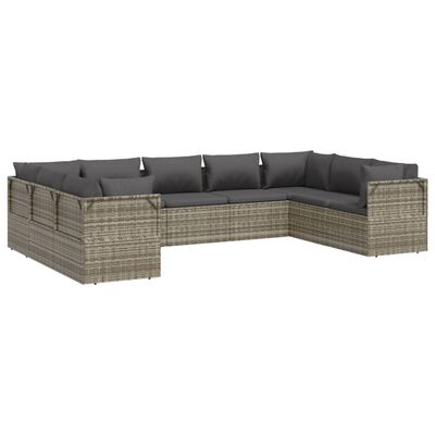 vidaXL 9 Piece Patio Lounge Set with Cushions Gray Poly Rattan