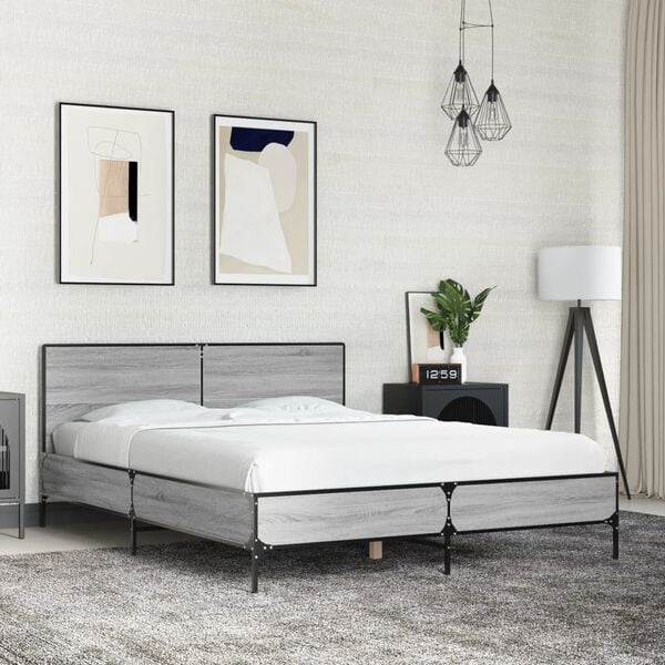 vidaXL Bed Frame without Mattress Grey Sonoma 135 x 74.8 "