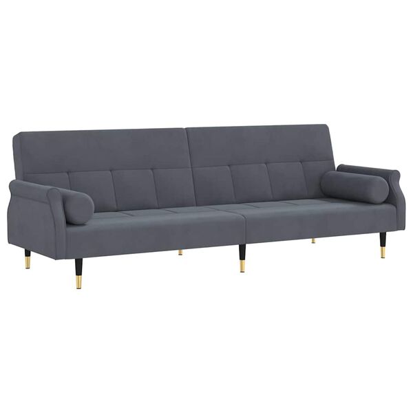 vidaXL Sofa Bed Dark Grey Velvet, plywood, metal Large