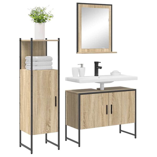 vidaXL Bathroom Furniture Set with Door 3 pcs Brown 33 x 33 x 120.5 cm