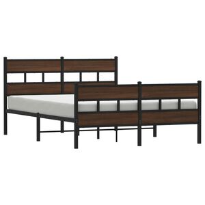 vidaXL Bed Frame Brown Oak Steel, Engineered Wood King Bed Frame