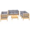 vidaXL Garden Lounge Set Grey Solid Pine Wood, Fabric (100% Polyester)