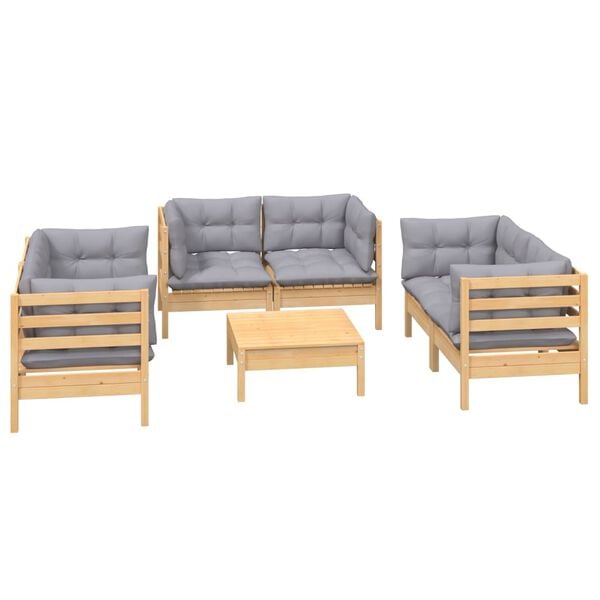 vidaXL Garden Lounge Set Grey Solid Pine Wood, Fabric (100% Polyester)