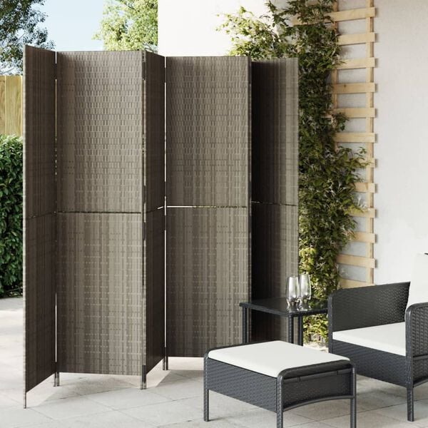 vidaXL Room Divider 6 Panels Gray Poly Rattan
